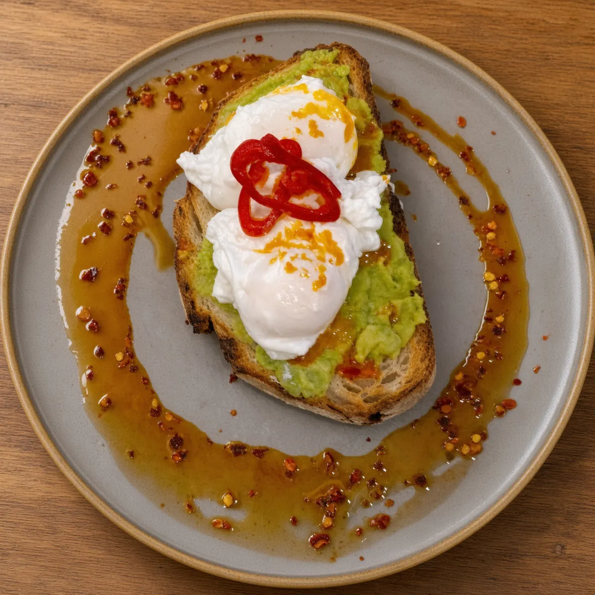 Smashed avocado and chilli eggs on toast